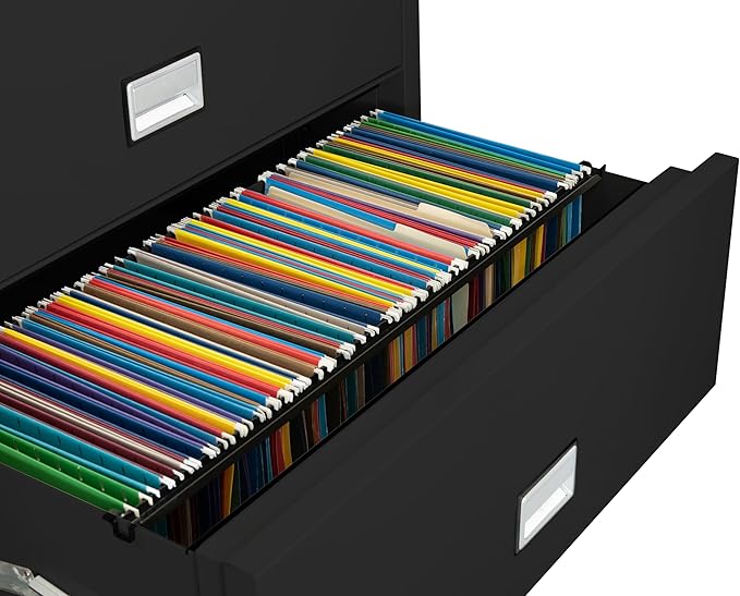38 inch Wide 3-Drawer Lateral Fireproof File Cabinet – Legal and Letter Size Filing – Key Lock – Water Resistant – Fire Safe and Impact Rated – Black Finish – Model LAT3W38B