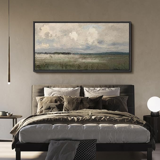 SIGNFORD Extra Large Framed Canvas Moody Overcast Landscape Illustrations Modern Art Calm Warm for Living Room, Bedroom, Office - 60"x30"
