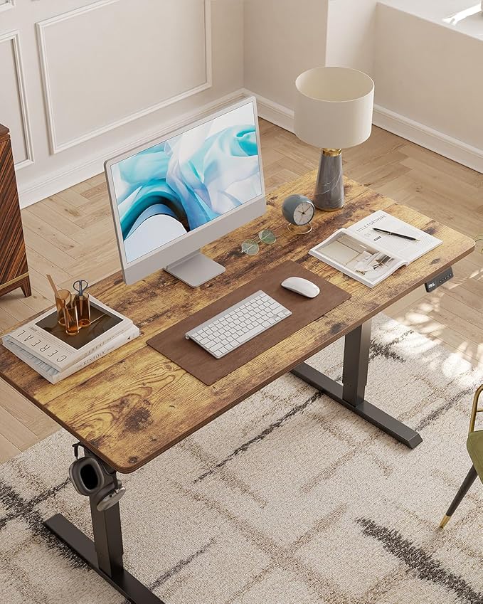 CubiCubi 55 x 28 Large Standing Desk, Height Adjustable Electric Computer Desk, 28" Deep Desktop, Sit Stand up Home Office Workstations with 4 Preset Heights, Rustic Brown
