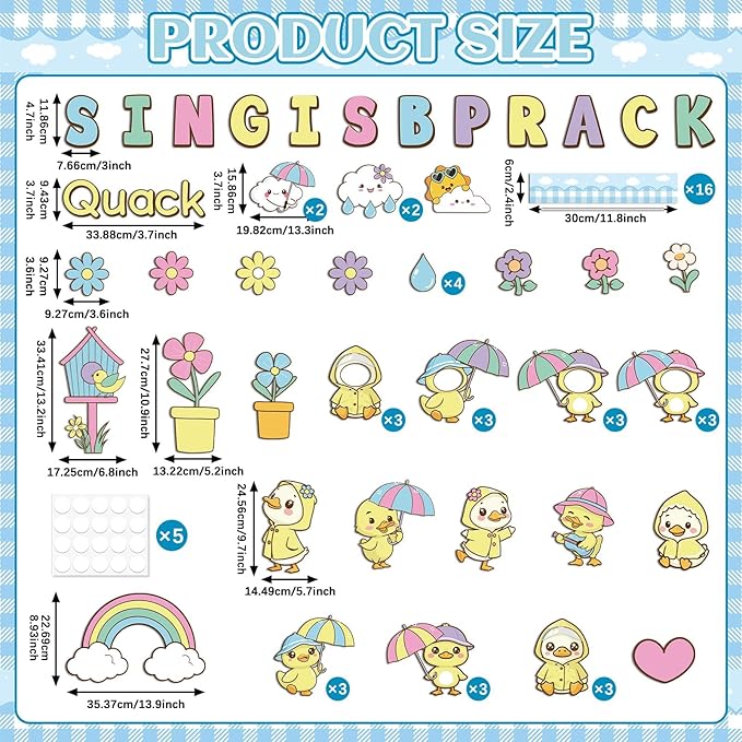 Spring is Back Bulletin Board Set Quack Duck Classroom Decoration Spring Bulletin Board Ducks Rainbow Cloud Photo Craft Cutouts for School Classroom Back to School Door Chalkboard Wall Decor