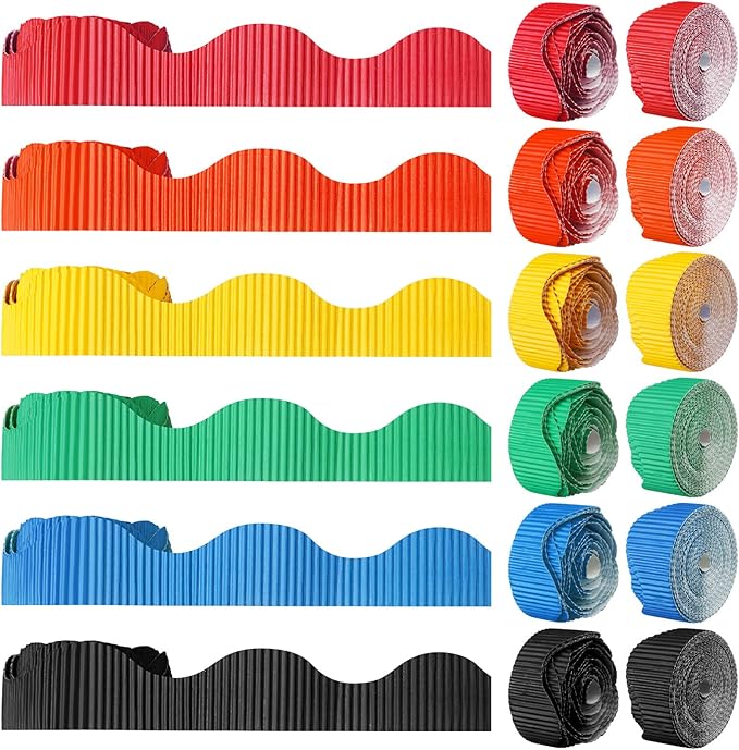 Harloon 6 Pcs 300ft Bulletin Board Borders Bulk Classroom Scalloped Borders Poster Cork Bulletin Board Trim Decor for 100 Day of School Teacher Students Supplies, 6 Colors