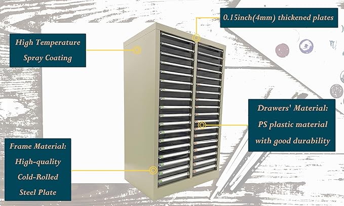 File Cabinet Parts Cabinet Plastic Drawer Storage with 36 Small Clear Transparent Drawers 12.8 * 9.25 * 1.57inch for Documents Makeup Nail Salons Offices Bolts Nuts Legos Beads Lateral