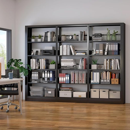 5-Tier Industrial Bookshelf, Black Bookcases and Bookshelves,Tall Metal Book Shelf Storage Organizer, Freestanding Bookshelf for Living Room,Home Office (Black, Shelf-3)