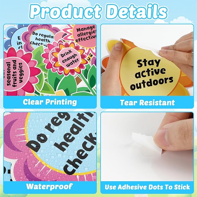gisgfim Spring Healthy Bulletin Board Set Spring Theme Flowers Classroom Decorations Spring Into Healthy Habits Paper Cutouts for Classroom School Office Home Nursery Chalkboard Door Wall Decor