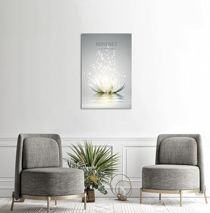 Lotus Flower Wall Art Canvas Mindset Motivational Quotes Poster for Zen Office Wall Decor Spiritual Meditation Prints Artwork Framed (24 x 36inches)