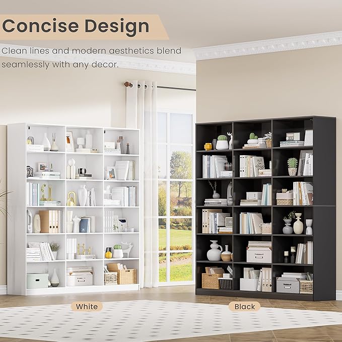White Bookcase with 18 Display Shelves, Triple Column Book Case, 1PC 6 Tier Large Bookshelf, Freestanding Storage Shelf for Bedroom Living Room Home Office