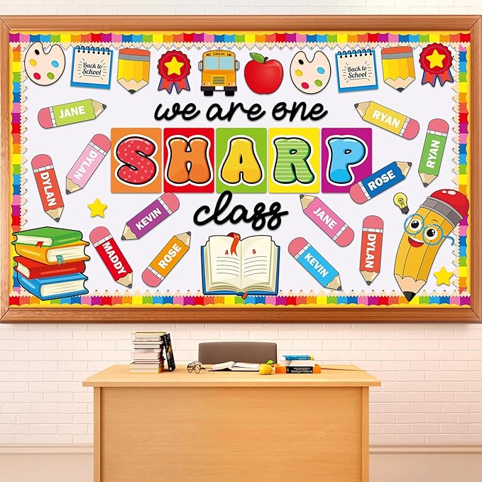 gisgfim Back to School Bulletin Board Decorations We are One Sharp Class First Day of School Classroom Decor Writable Pencil Paper Cutouts Bulletin Board Set for Preschool Elementary Decor Supplies