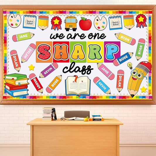 gisgfim Back to School Bulletin Board Decorations We are One Sharp Class First Day of School Classroom Decor Writable Pencil Paper Cutouts Bulletin Board Set for Preschool Elementary Decor Supplies