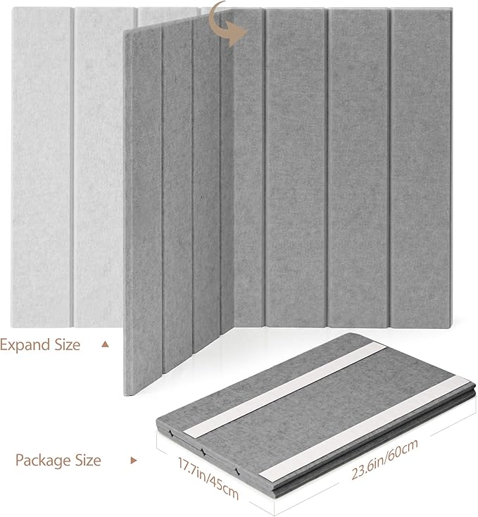 Bulletin Board, 24 x 18 inches Felt Board Decorative Pin Board, 4' x 3' Cork Board Alternative for Wall, Foldable Photo Board with 20 Pushpins - Gray Stripes