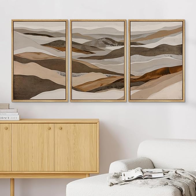 SIGNWIN Framed Canvas Print Wall Art Abstract Mountain Modern Minimalist Beige and Brown Layered Shape Nature Wilderness Modern Art Cool for Living Room, Bedroom, Office - 16"x24"x3 Natural