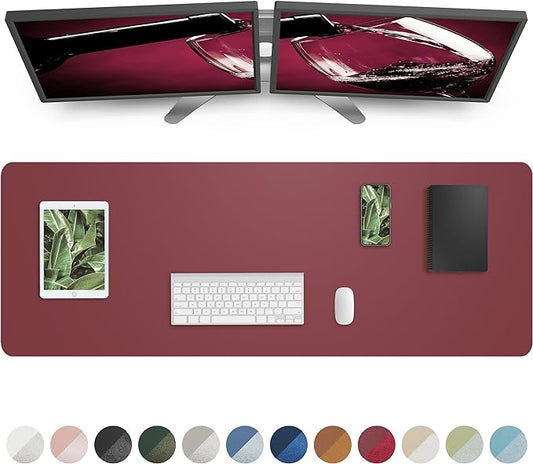 Leather Desk Pad Protector,Mouse Pad,Office Desk Mat, Non-Slip PU Leather Desk Blotter,Large Desk mat,Waterproof Keyboard mat for Office/Home/Decor (Burgundy Red,55" x 17")