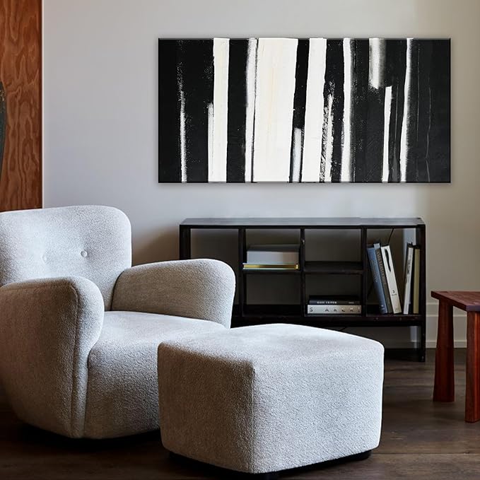 QSQ Black and White Abstract Wall Art Decor Modern Decorations Home Paintings Minimalist Stripes Artwork for Living Room Bedroom Office 20"40"