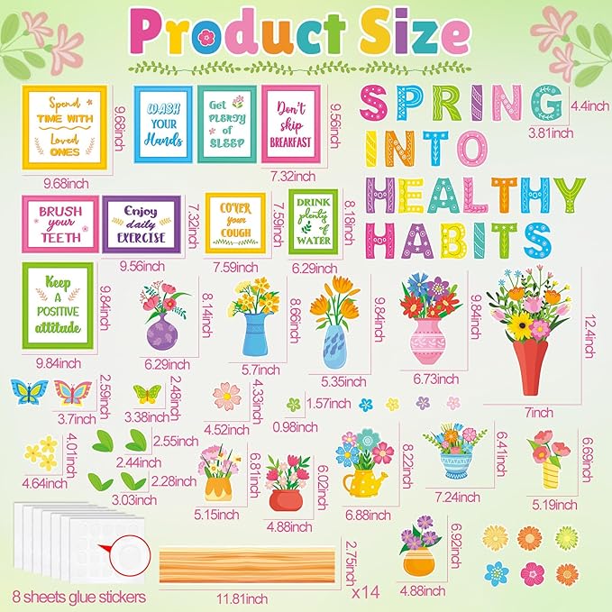 Qilery Spring Healthy Habits Bulletin Board Set Classroom Decorations - Motivational Nutrition Paper Cutouts for Elementary School Nurse Office - Educational Positive Wall Decor for Teachers & Library