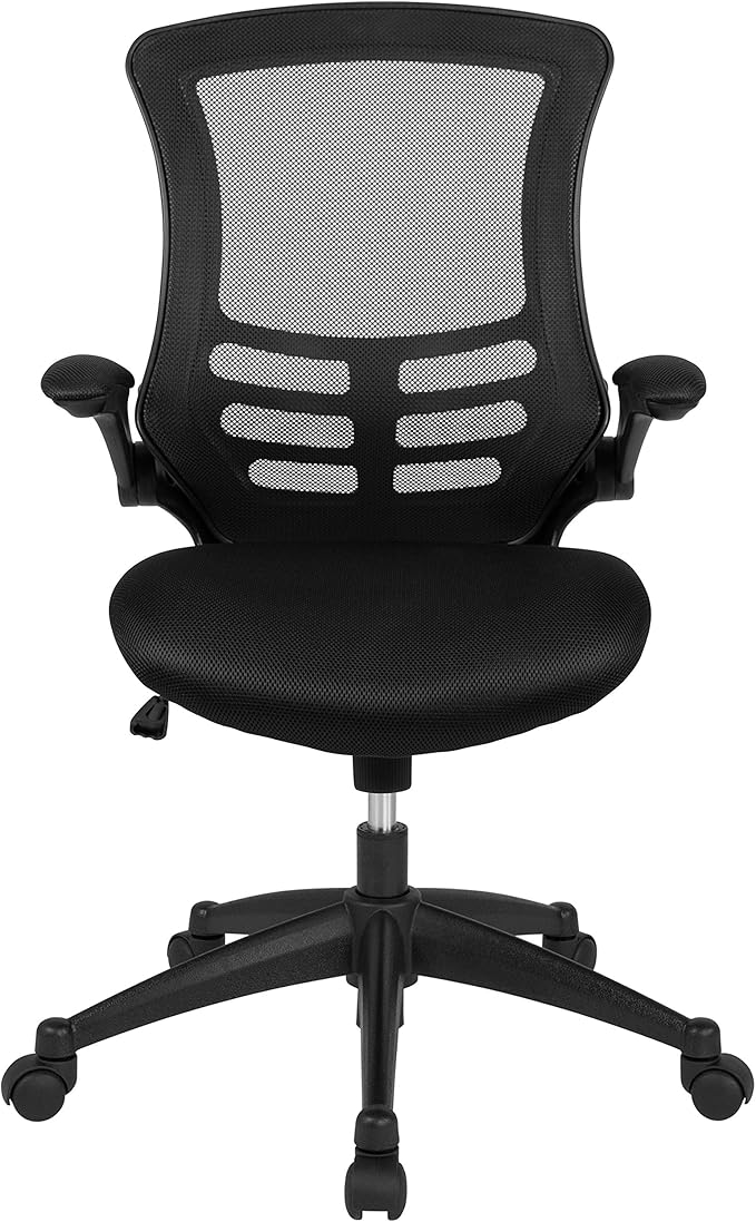 Flash Furniture Kelista Mid-Back Black Mesh Swivel Ergonomic Task Office Chair with Flip-Up Arms - Set of 5
