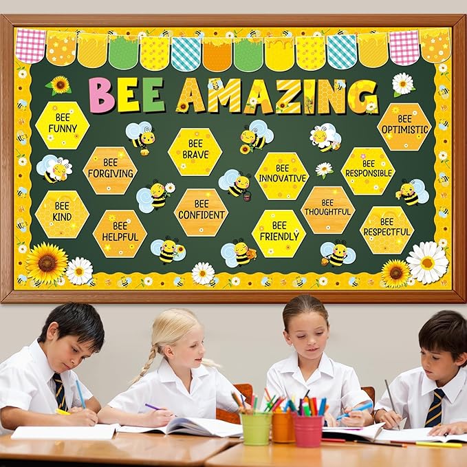 gisgfim Bee Amazing Bulletin Board Decorations Summer Bee Honey Paper Cutouts Inspirational Quotes Bees Daisy Motivational Bulletin Board Set for Back to School Teacher Chalkboard Wall Decor Supplies