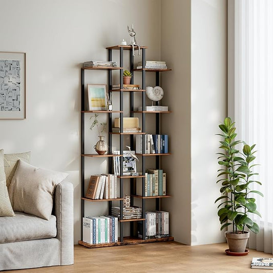 5-Tier Small Space Bookshelf,Sturdy Compact Bookcase for Study Room/Bedroom,Easy Assembly Wooden Storage Shelf（7.8” DRustic Brown