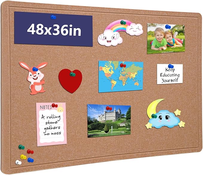 Large Bulletin Board, 48 X 36 inches Cork Board with 30 Pushpin, 4' x 3' Felt Cork Board Notice Pin Board, Self-Adhesive Vision Board Mood Board Foldable Photo Board for Wall - Ginger Yellow