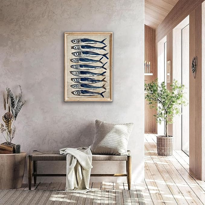 Vintage Canvas Wall Art Decor, Sardine Still Life Farmhouse Wall Prints for Kitchen, Nautical Fish Coastal Home Art, Rustic Posters for Living Room Aesthetic, Unframed Painting Artwork, 16"x24"