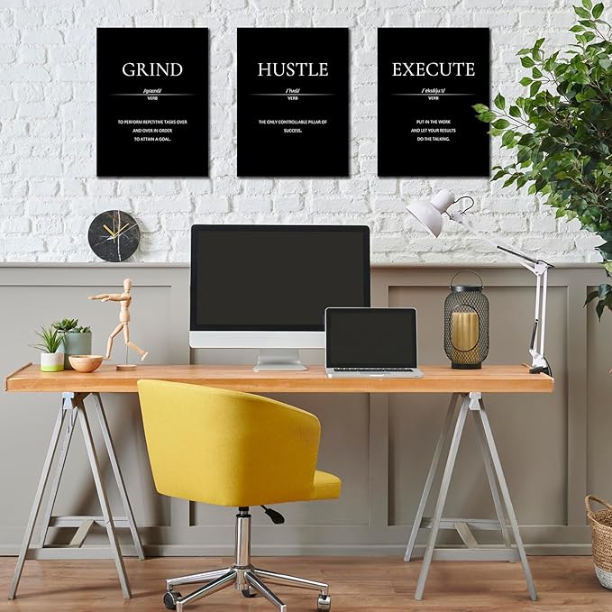 LMGOV Motivational Wall Decor, Office Decor for Men, 12” x16” Framed Canvas Wall Art for Bedroom, Wall Picture for Living Room, Black and White Positive Paintings for Gym, Bathroom, Sports, Dorm (3 Piece)