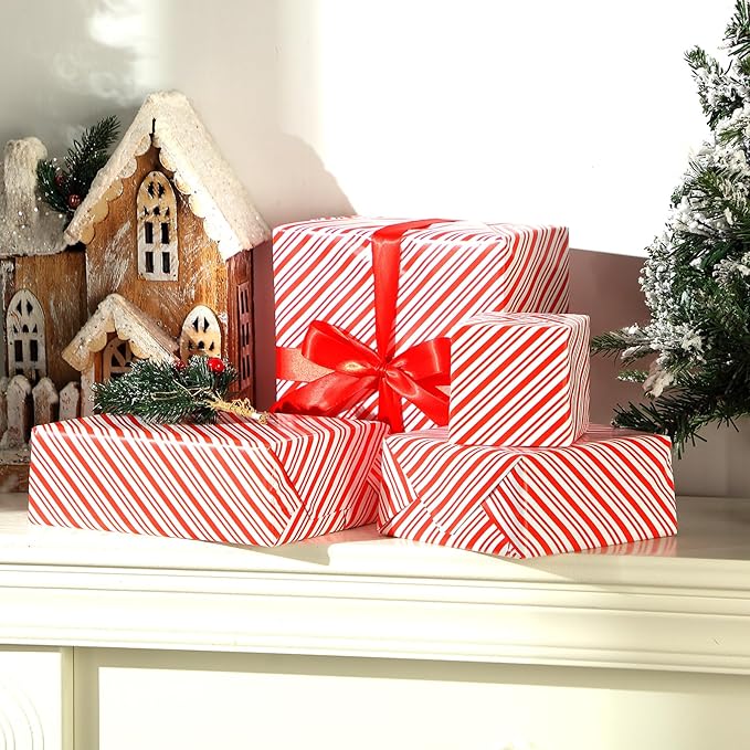 Tenceur Wrapping Paper Roll Bulletin Board Borders Paper Fade Resistant Decorative(24 Inch X 100ft,Red and White Stripes)
