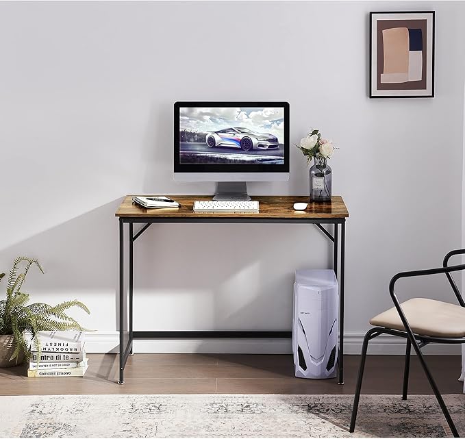 ivinta Computer Desk, Industrial Home Office Desk with Metal Frame, 40" Workstation for Small Spaces Living Room Bedroom Single (Vintage, Easy Assemble)