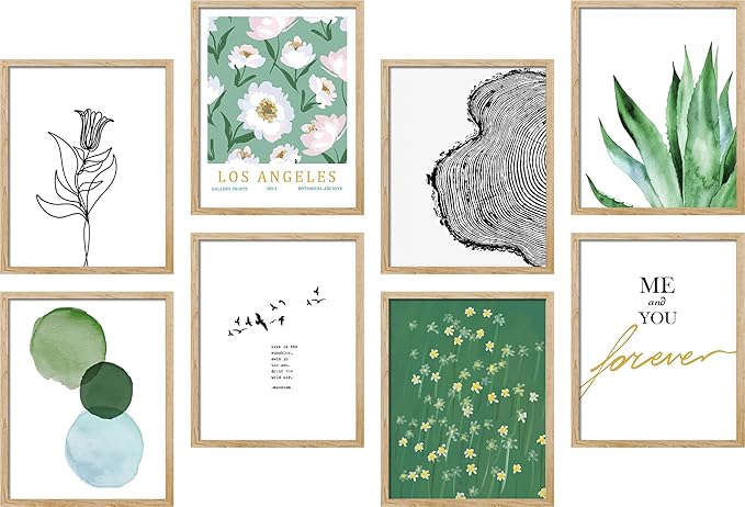 SIGNWIN Framed Poster Bathroom Decor, Wall Art Room Decor Multicolor for Living Room, Bedroom, Office Green Snake Plant Paint Stroke Flowers Nature Abstract Shapes - 8"x10"x 8 Natural