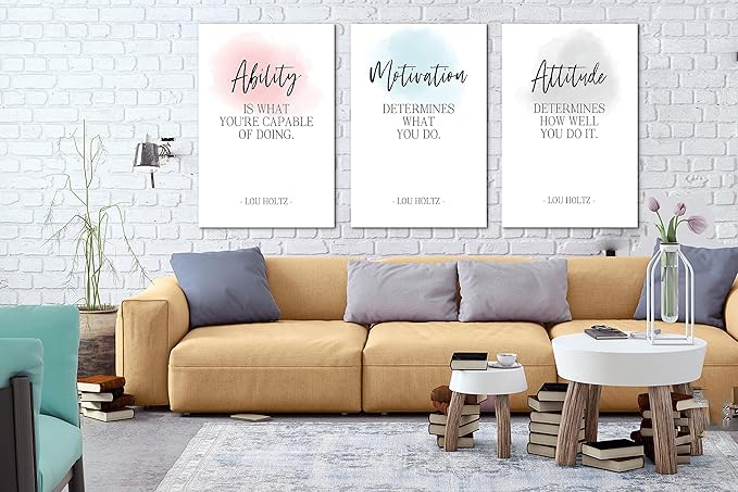 3 Piece Office Canvas Wall Art, Motivational Quotes Ability Motivation Attitude Print Pictures Wall Decor for Office, Men Women Inspirational Framed Artwork Home Office Decor 24"x36" x 3 Pcs