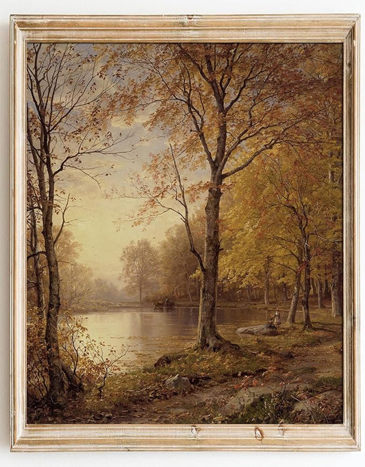 Kizbook Vintage Fall Wall Art Prints, Farmhouse Wall Decor Autumn Landscape Oil Painting, Moody Fall Wall Decor Pictures for Gallery Kitchen Bathroom Wall Decor(8" x 10"-UNFRAMED)