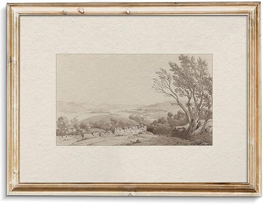 uniro Retro Sketch Neutral Wall Art for Home Decor, Farmhouse Landscape Tree Sketch Wall Painting Canvas Prints, Rustic Nature Canvas Prints Antique Moody Neutral Landscape Oil Painting Vintage Art Pictures for Bedroom Bathroom Decor( 8" x 10"-UNFRAMED)
