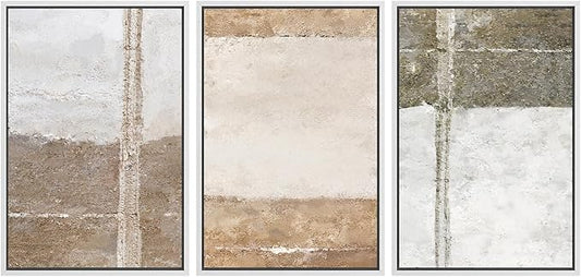 SIGNWIN Framed Canvas Print Wall Art Set Grunge Gray Brown Pastel Landscape Abstract Shapes Illustrations Modern Art Geometric Zen Mid-Century for Living Room, Bedroom, Office - 24"x36"x3 White