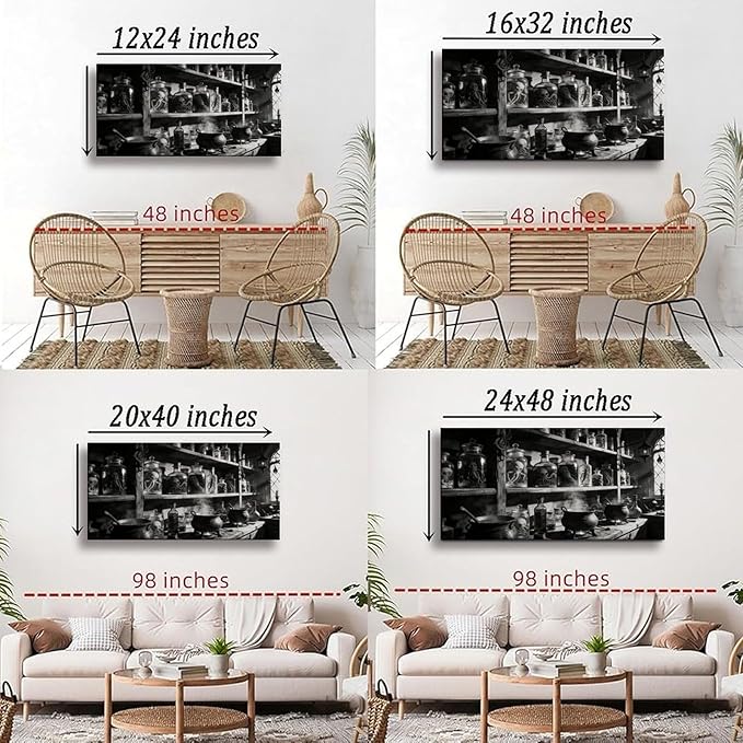 Vintage Apothecary Framed Canvas Wall Art for Office, Black White Moody Wall Decor 24" L x 12" W