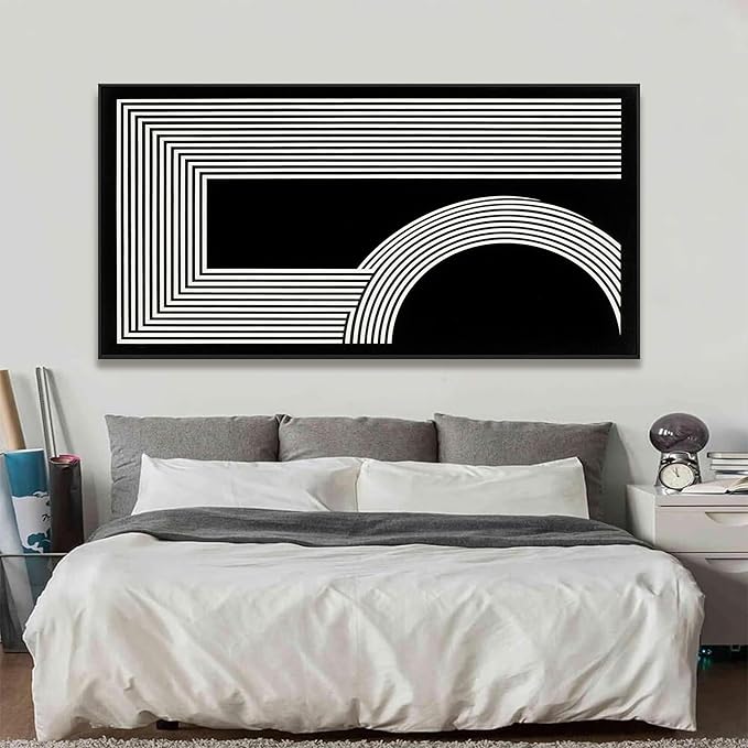 Large Abstract Wall Art Black And White Art Geometric Line Print Painting Artwork Canvas Art Wall Decor Simple Picture Artwork For Living Room Bedroom Office Home Wall Decor 29"X 58" With Framed