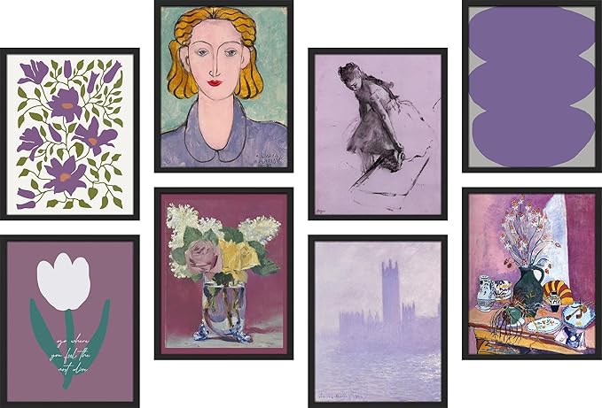 SIGNWIN Framed Poster Bathroom Decor 11"x14"x 8 Black, Wall Art Room Decor Multicolor for Living Room, Bedroom, Office Purple Female Portrait Lavender Flowers Vintage Illustrations Bohemian