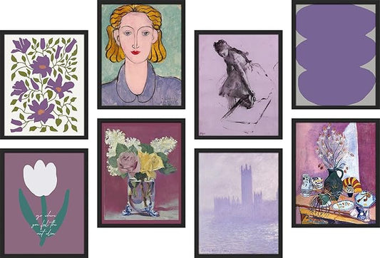 SIGNWIN Framed Poster Bathroom Decor, Wall Art Room Decor Multicolor for Living Room, Bedroom, Office Purple Female Portrait Lavender Flowers Vintage Illustrations Bohemian - 12"x16"x 8 Black