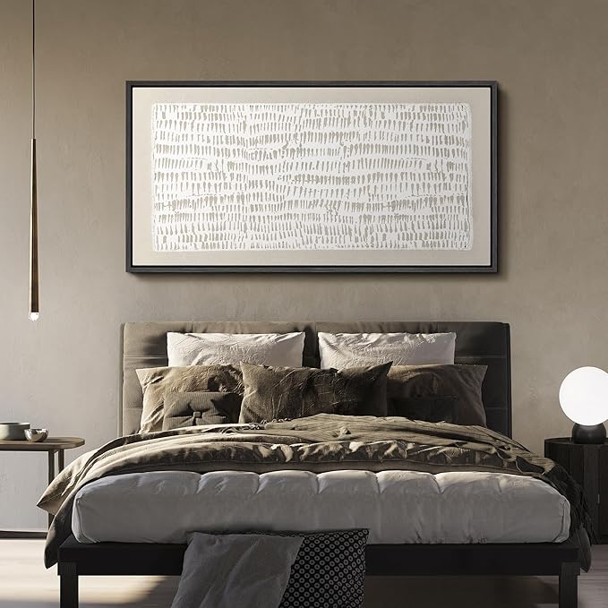 SIGNFORD Extra Large Framed Canvas Minimalist Beige Tribal Pattern Illustrations Modern Art Calm Warm for Living Room, Bedroom, Office - 60"x30"