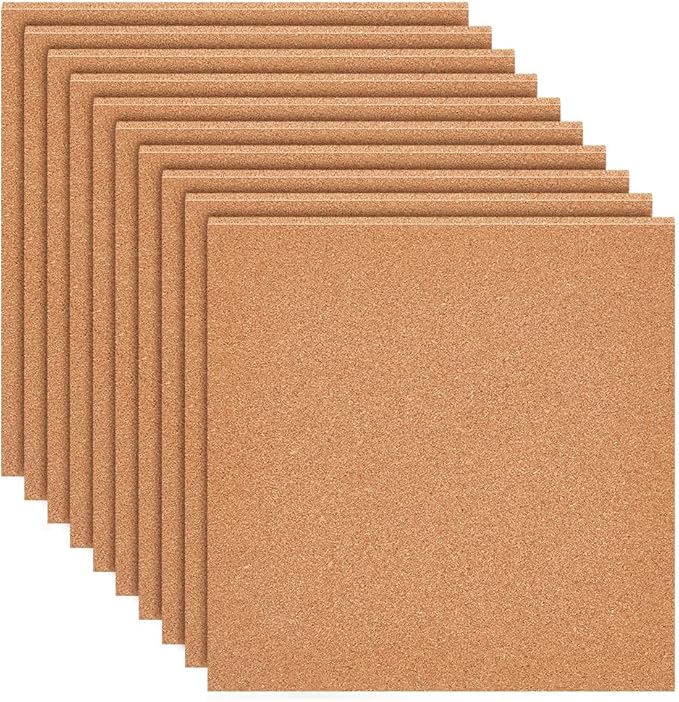 BENECREAT 8 Pack 12x12 Inch Cork Board 3mm Thick Cork Board Tiles Square Cork Tiles Coaster Cork Sheets Tiles for Bulletin Boards, Wall Decoration, DIY Crafts