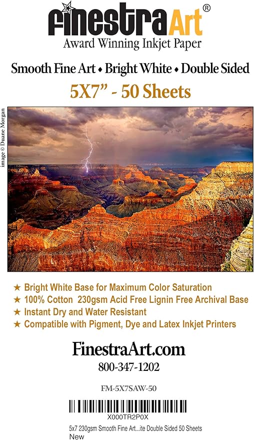5" X 7" Smooth Fine Art Archive Bright White Double Sided Inkjet - 50 Sheets
