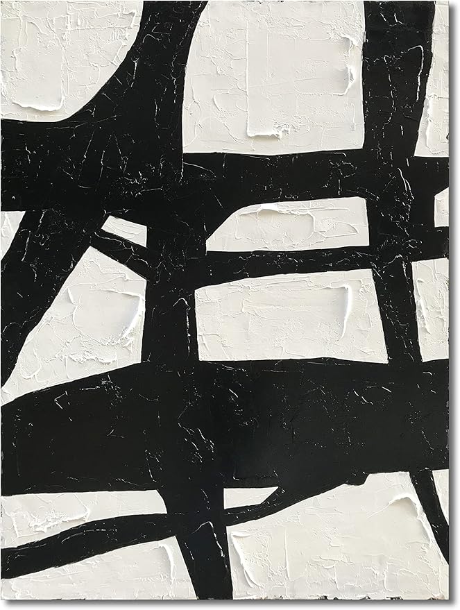 NANKAI Art Hand-drawn contemporary minimalist style oil painting, 40x28 inches, black and white abstract art, decorative wall hanging for home
