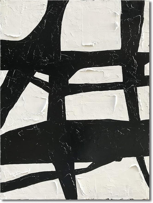 NANKAI Art Hand-drawn contemporary minimalist style oil painting, 40x28 inches, black and white abstract art, decorative wall hanging for home