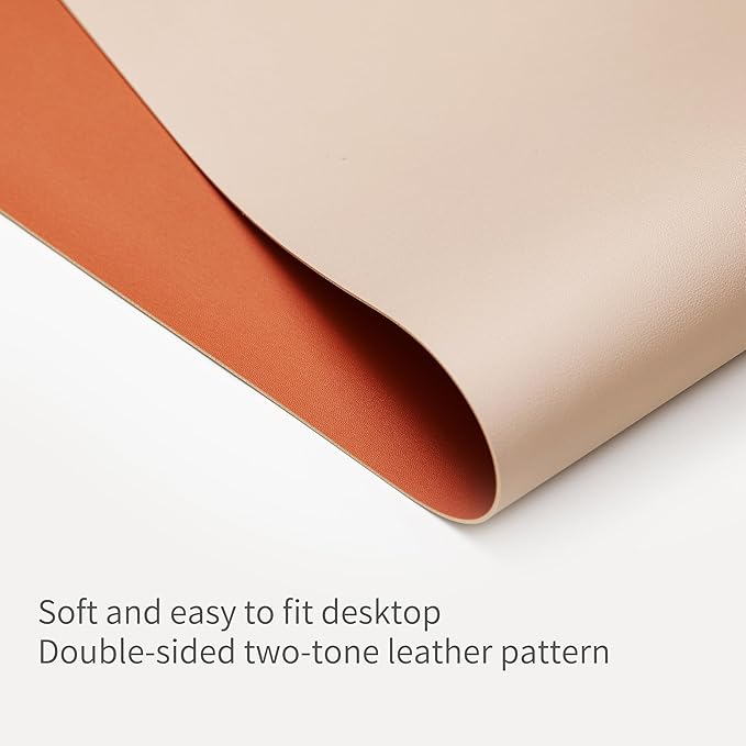 RENMTURE Double-Sided Two-Tone Faux Leather Desk mat Desktop Organization and Accessories Home and Office Large Mouse pad Game and Work (Apricot/Orange, 23.6" x 13.7")