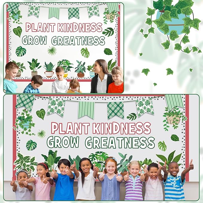 Qilery 50 Pcs Plant Bulletin Board Decoration Set Plant Kindness Grow Greatness Cutouts Positive Greenery Classroom Decor Growth Mindset Bulletin Board Kit for Elementary Middle School Teacher