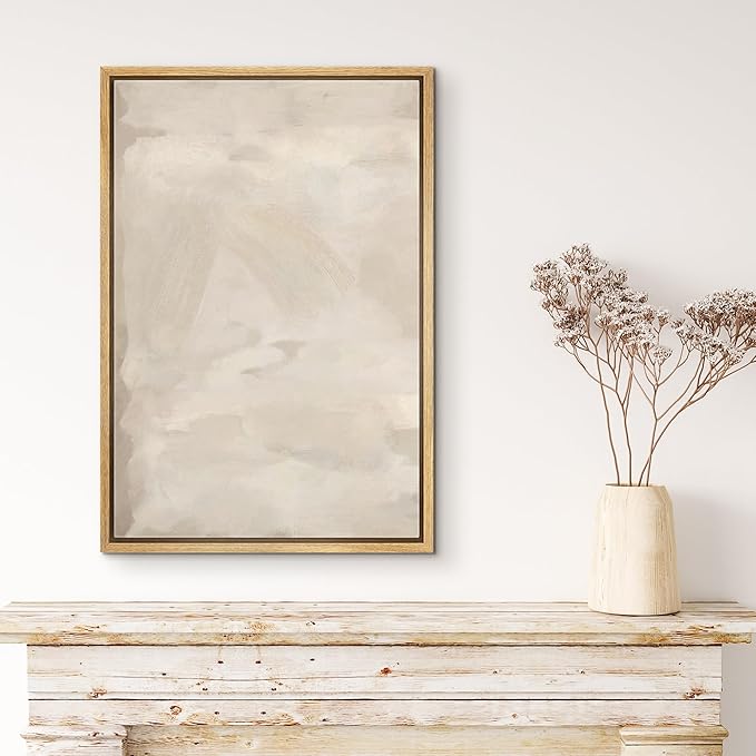 SIGNFORD Framed Canvas Print Wall Art Rustic Tan Paint Stroke Landscape Abstract Shapes Illustrations Modern Art Decorative Boho Relax/Zen Nordic for Living Room, Bedroom, Office - 16"x24" Natural