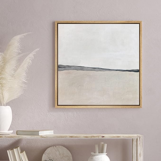 SIGNWIN Framed Canvas Print Wall Art Duotone Tan Gray Pastel Landscape Abstract Shapes Illustration Modern Art Decorative Nordic Minimal Calm/Zen for Living Room, Bedroom, Office - 24"x24" Natural