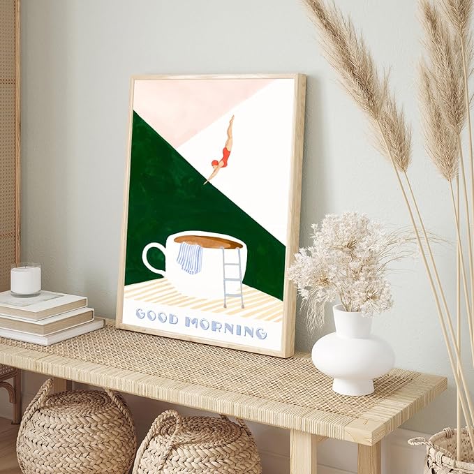 Kitchen Wall Art Bathroom Art Vintage Abstract Kitchen Poster Funny Breakfast Canvas Wall Art Good Morning Dive Drinks Theme Print Poster for Coffee Shop Home Bar Wall Decor 12x16 inch Unframed