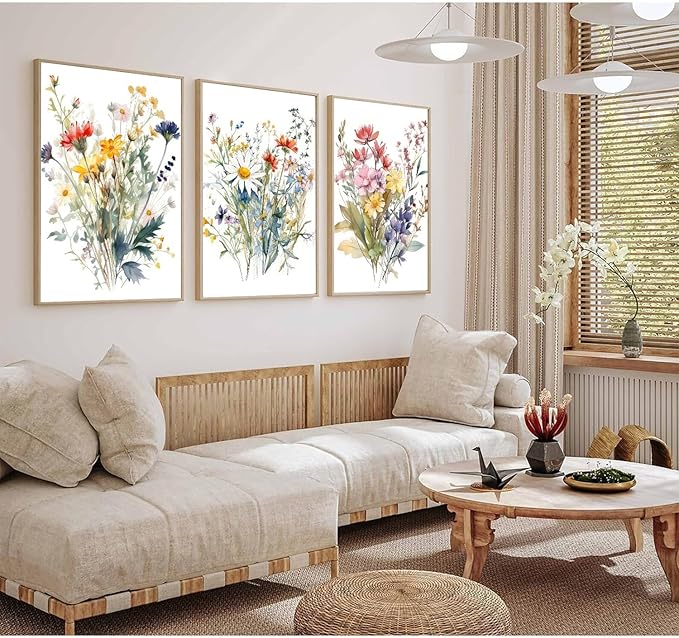Colorful Wildflower Canvas Wall Art Watercolors Botanical Flower Painting Picture Wall Decor Modern Painting Floral Poster Print Artwork for Bedroom Living Room Gallery Home Decoration UnFramed