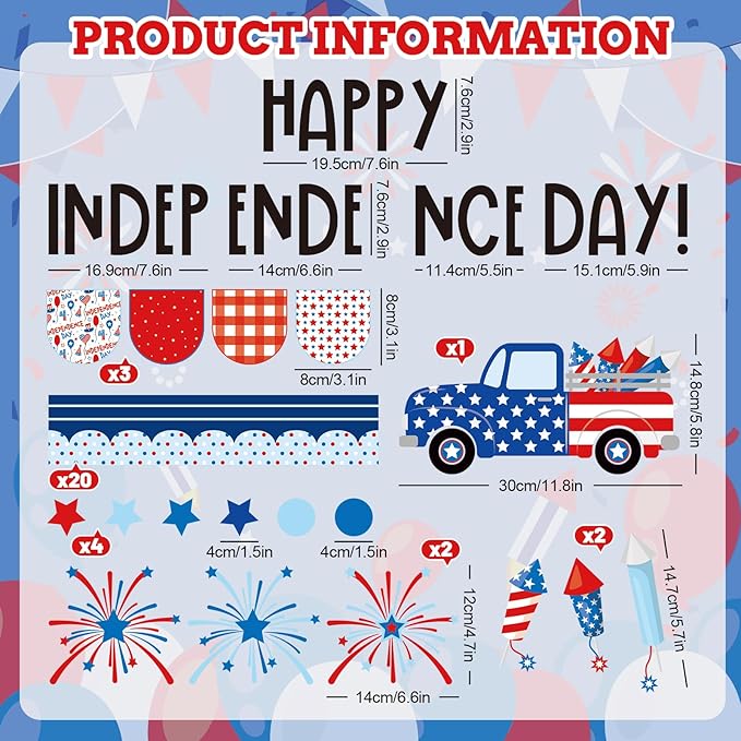 JarThenaAMCS 74Pcs Happy Independence Day Bulletin Board Kit Patriotic Red Blue Star Paper Cutouts with 100Pcs Glue Points 4th of July DIY Craft Art Decor for 250th Anniversary School Home Party