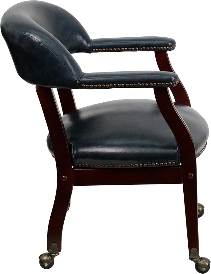 Flash Furniture Sarah Navy Vinyl Luxurious Conference Chair with Accent Nail Trim and Casters