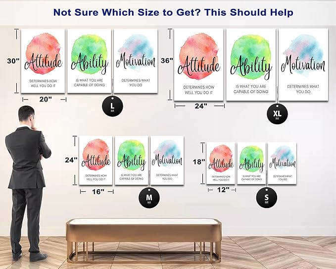 3 Piece Motivational Quotes Abstract Watercolor Canvas Print Pictures Wall Decor, Men Women Inspirational Framed Artwork Home Office Decor 20"x30" x 3 Pcs
