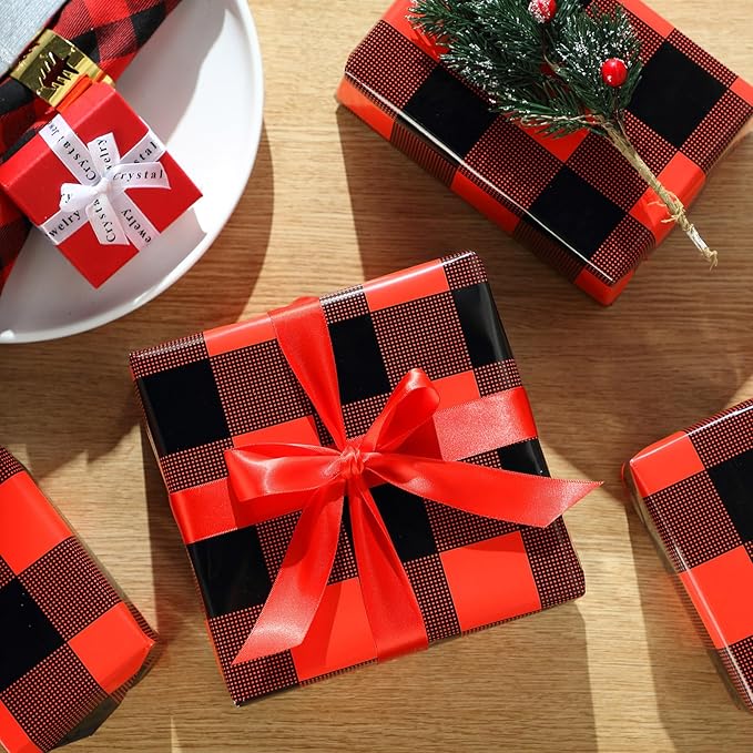 Tenceur Wrapping Paper Roll Bulletin Board Borders Paper Fade Resistant Decorative(24 Inch X 100ft,Red and Black Buffalo Plaid)