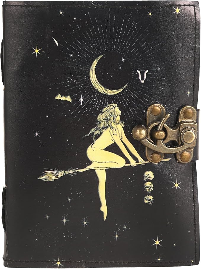 TUZECH Book of Spells Leather Bound Journal Celestial Sun & moon Deckle Edge Paper Grimoire Moon Phase Totem Talisman Printed Diary Spiral Gothic Notebook Antique Vintage Book for Men and Women (Sun